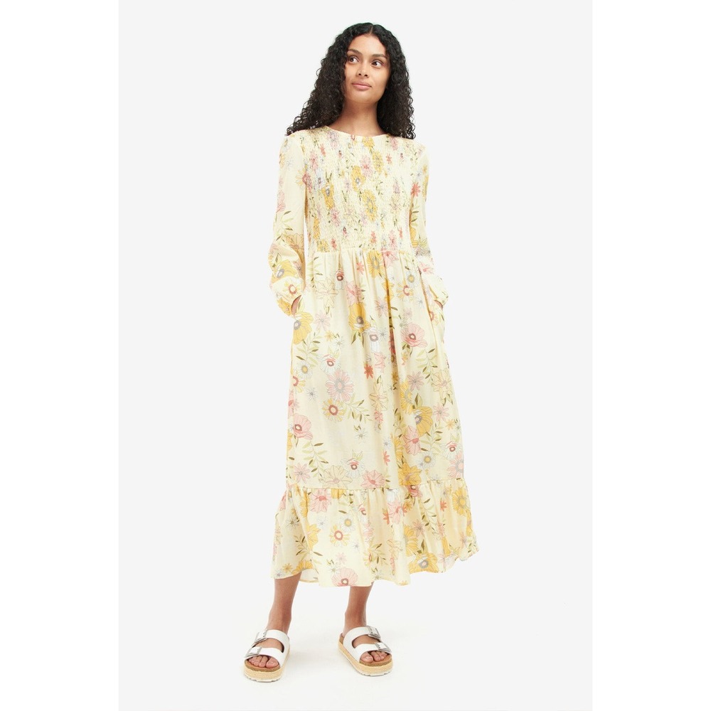 Barbour Coraline Floral Shirred Maxi Dress Lyocell NWT US 8